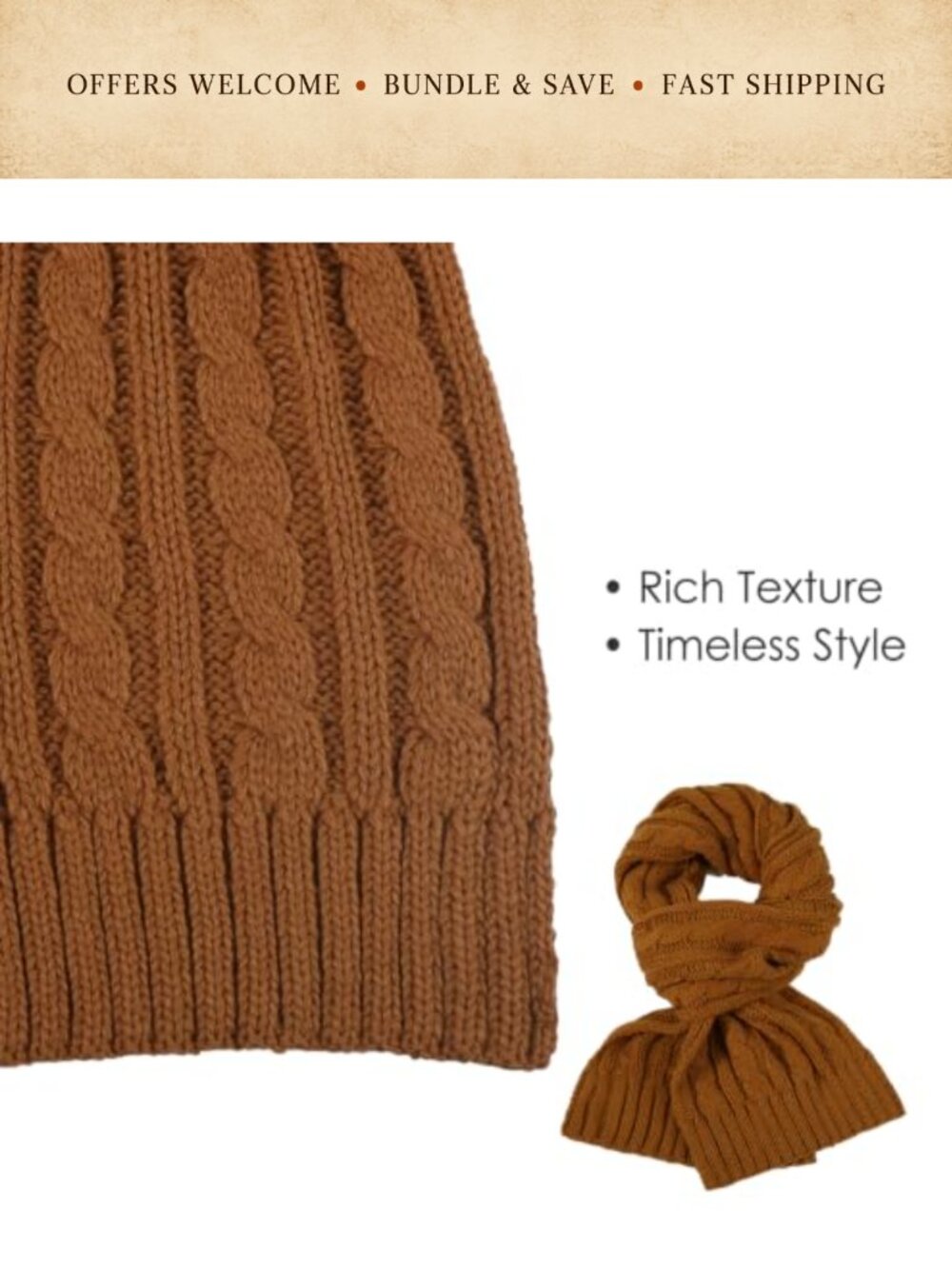 Cable Knit Ribbed Winter Scarf Polyester Long Rectangular - Picture 2 of 6